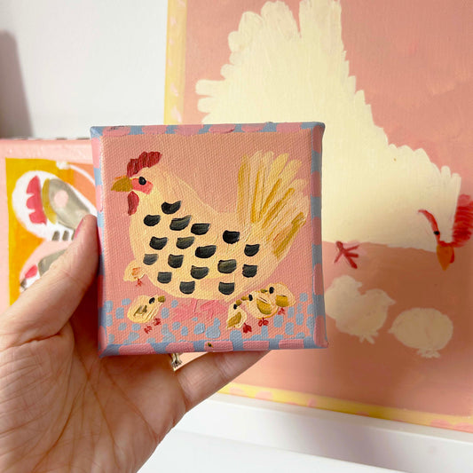 Mother hen - chicken & chicks mini painting