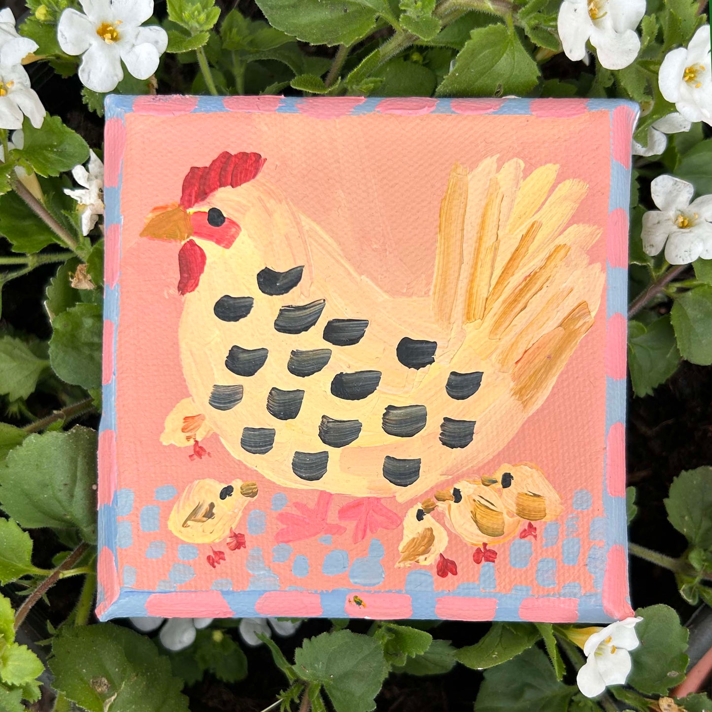 Mother hen - chicken & chicks mini painting