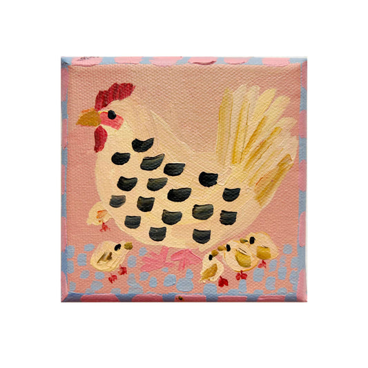Mother hen - chicken & chicks mini painting